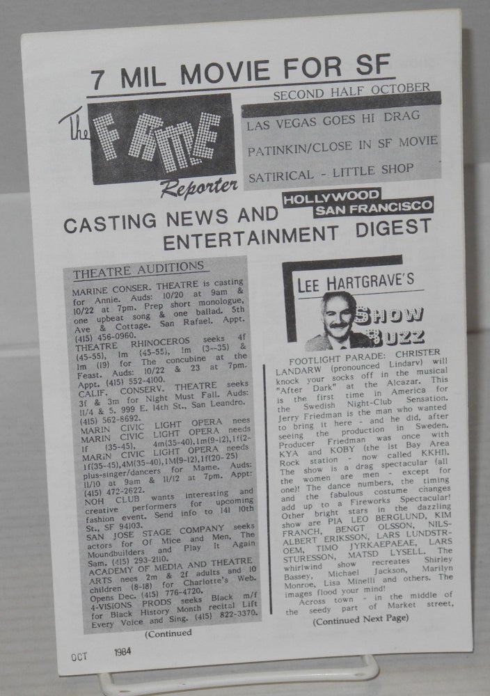 Cat.No: 199167 The Fame Reporter: casting news and entertainment digest; second half October 1984. Lee Hartgrave, Carl Driver, Bob Reed.