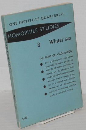Cat.No: 199207 One Institute Quarterly: Homophile Studies #8, vol. 3, #1, Winter 1960....
