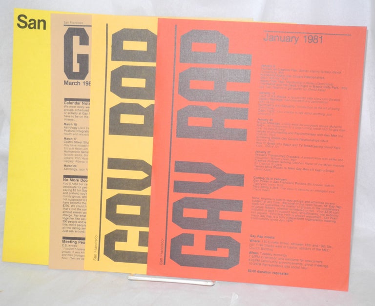 Cat.No: 199351 San Francisco Gay Rap [handbills] [4 handbills for Jan, Feb, March & May 1981]. San Francisco Gay Rap.