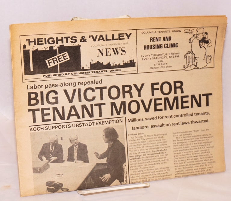 Cat.No: 201246 'Heights and 'Valley News: Vol. IV no. 5 (November 1977). Columbia Tenants' Union.
