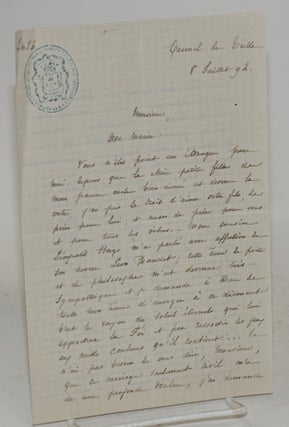 Cat.No: 201606 [Letter penned to Alphonse Daudet, about the marriage of Léon Daudet and...