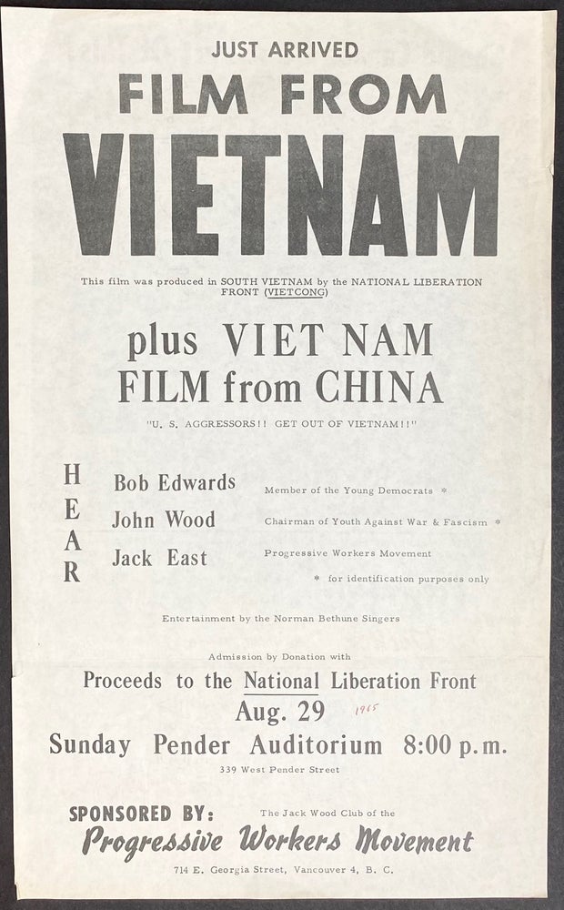 Cat.No: 202245 Just arrived: Film from Vietnam [handbill]. Progressive Workers Movement.