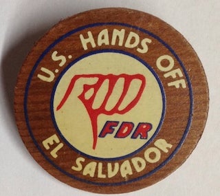 Cat.No: 202336 US hands off El Salvador [wooden pinback button