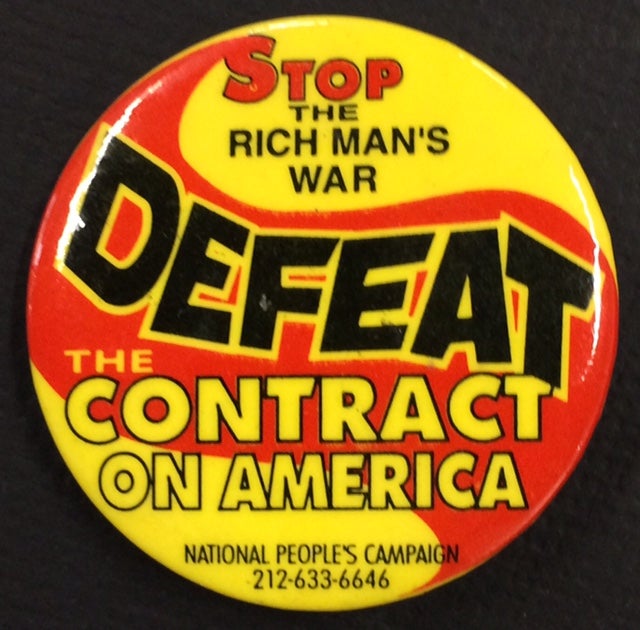 Cat.No: 202535 Stop the rich man's war / Defeat the Contract on America [pinback button]
