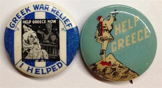Cat.No: 202840 [Two pinback buttons for wartime relief to Greece