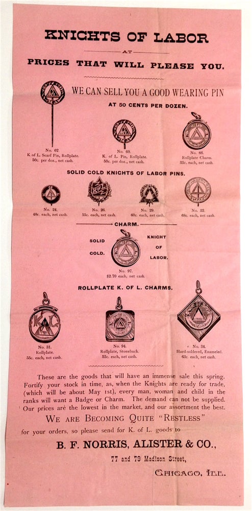Cat.No: 203164 Knights of Labor at prices that will please you [advertising broadside]. Knights of Labor.