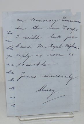 Cat.No: 203477 [Four-page letter written by Princess Mary on Harewood House stationery...