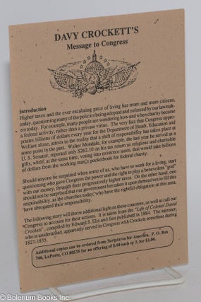 Cat.No: 205561 Davy Crockett's message to congress. Davy Crockett, Edward S. Elis