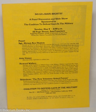 Cat.No: 205742 Do GI's Have Rights? a panel discussion and slide show [handbill] panel:...
