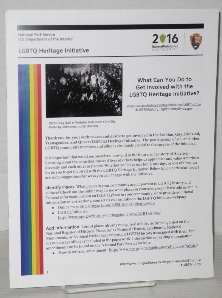 Cat.No: 205756 LGBTQ Heritage Intiative: what can you do to get involved with the LGBTQ Heritage Intiative. National Park Service US Department of the Interior.