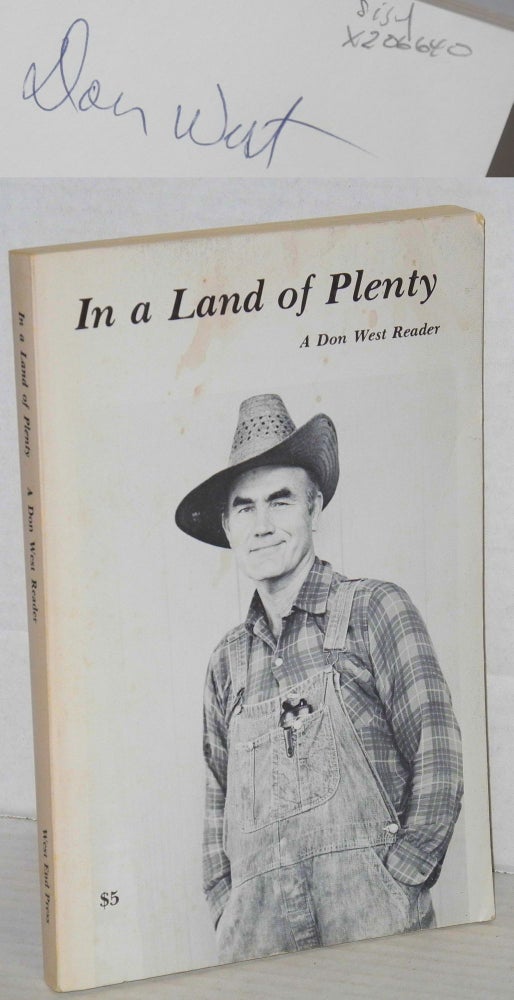 Cat.No: 206640 In a land of plenty; a Don West reader. Don West, Constance Adams West.