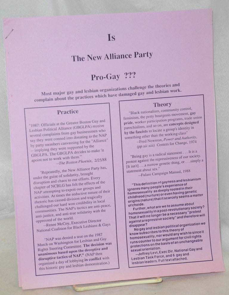 Cat.No: 206658 Is the New Alliance Party Pro-Gay???