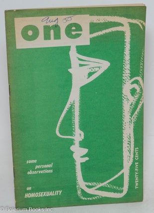 Cat.No: 206730 ONE: the homosexual magazine vol. 3, #8, August 1955; some personal...