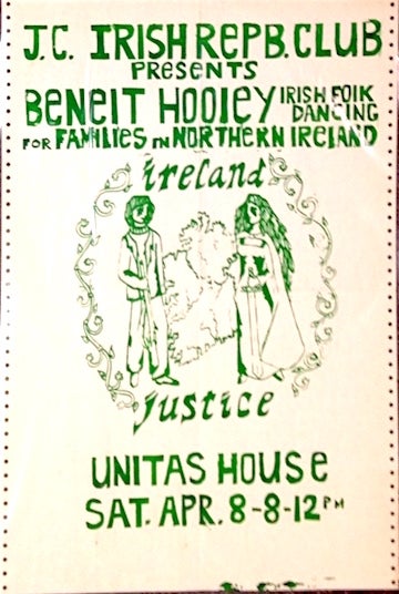Cat.No: 207296 J.C. Irish Repb. Club presents Benefit Hooley, Irish folk dancing, for families in Northern Ireland / Ireland / Justice [poster]