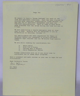 Fantasia Fair.... a program of The Outreach Institute [letter] October 1, 1992