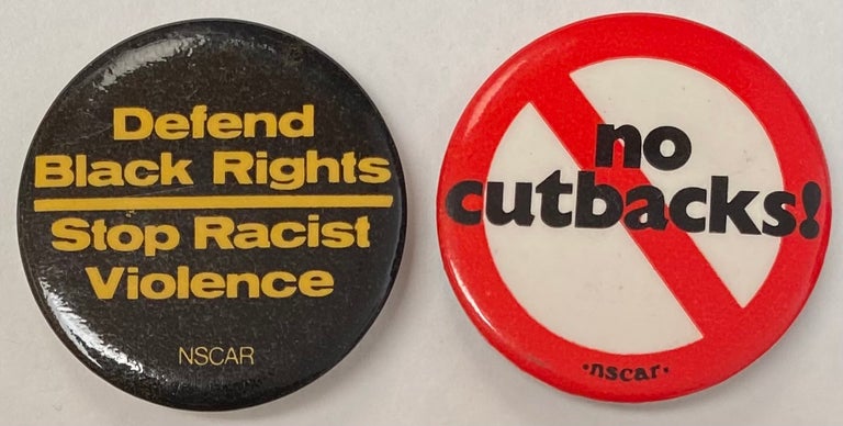 Cat.No: 208049 Defend Black Rights / Stop Racist Violence [pinback button]. National Student Conference Against Racism.