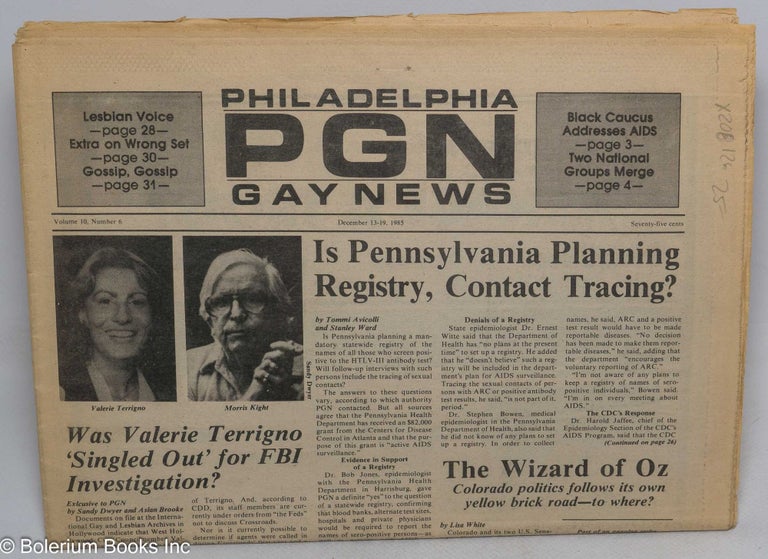 Cat.No: 208126 PGN: Philadelphia Gay News; vol. 10, #6, December 13-19, 1985. Stanley Ward.