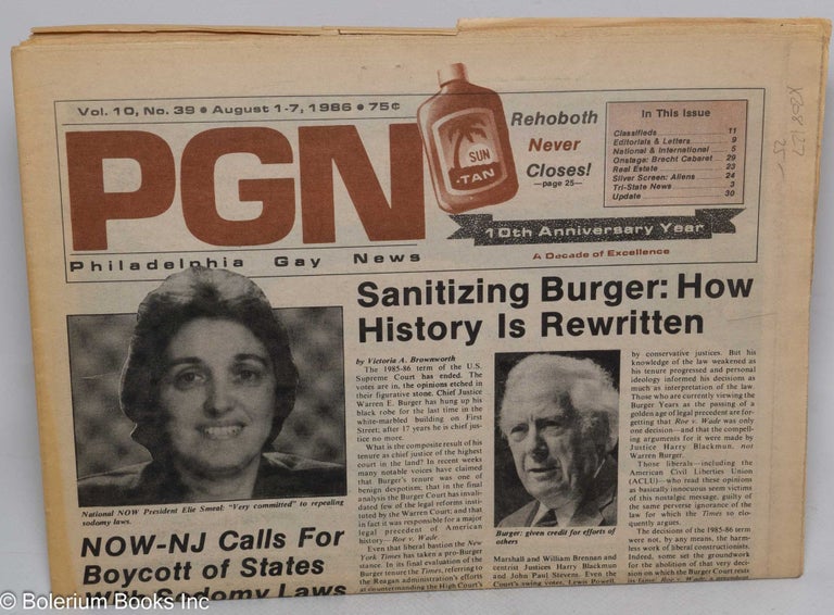 Cat.No: 208127 PGN: Philadelphia Gay News; vol. 10, #39, August 1-7, 1986. Stanley Ward.