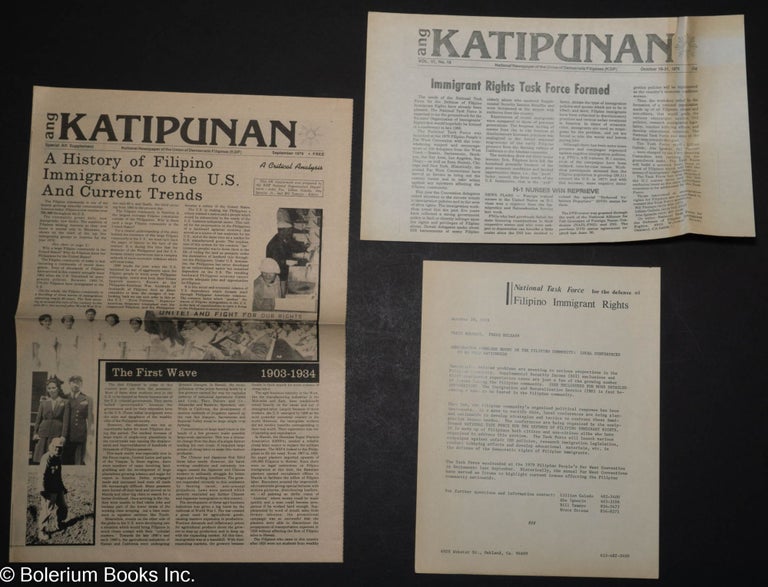 Cat.No: 208283 Ang Katipunan: special AK supplement. Sept. 1979. A history of Filipino immigration to the US and current trends: a critical analysis