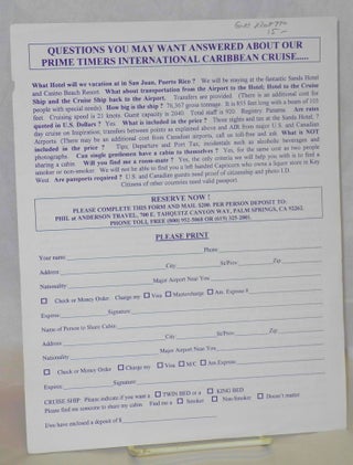 Prime Timers International: Our Prime Timers ten day Beach Casino Hotel and Caribbean Cruise package in November 1996 [handbill/mailer]