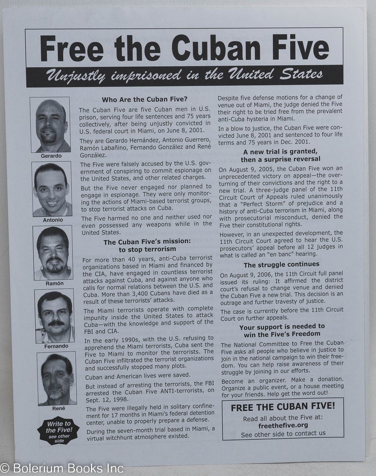 Cat.No: 208949 Free the Cuban Five: unjustly imprisoned in the United States [handbill]