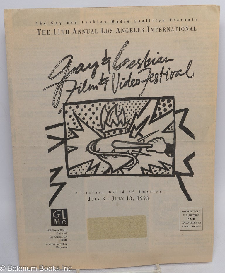 Cat.No: 208972 The Gay and Lesbian Media Coalition presents the 11th annual Los Angeles International Gay and Lesbian Film and Video Festival: Directors Guild of America, July 8 - 18, 1993. Outfest.