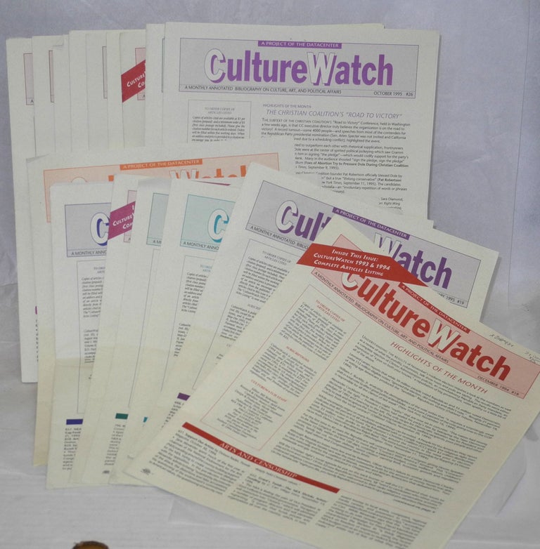 Cat.No: 208981 CultureWatch: a monthly annotated bibliography on culture, art, and political affairs: #1 - 35, May 1993 - September 1996 [broken run of 31 issues]