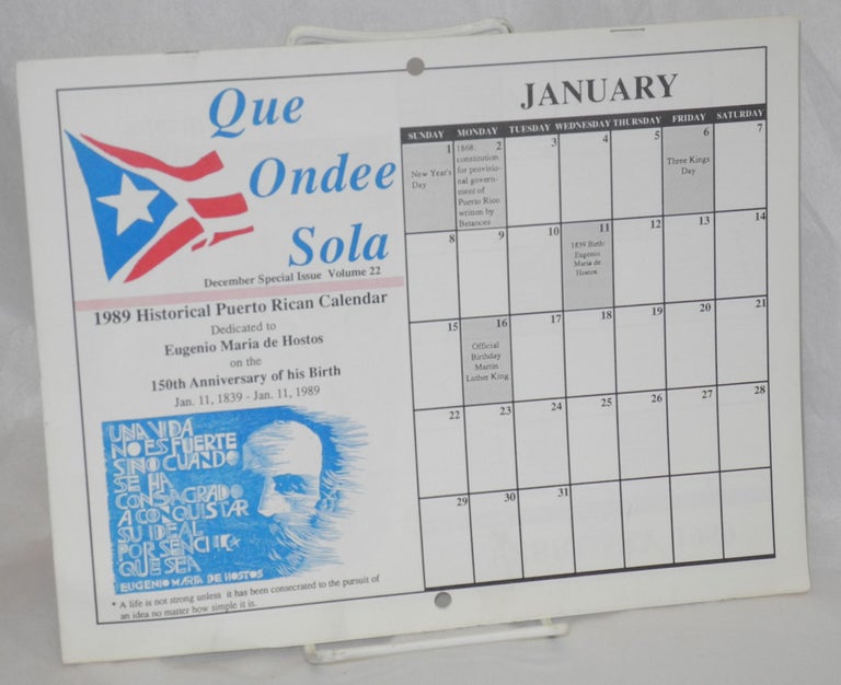 Cat.No: 209041 Que Ondee Sola: vol. 22, December special issue, 1989 historical Puerto Rican calendar