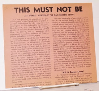 Cat.No: 209418 This must not be [broadside]. War Resisters League