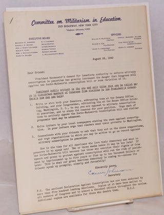 Cat.No: 209517 Declaration Against Conscription [with cover letter]. Committee on...