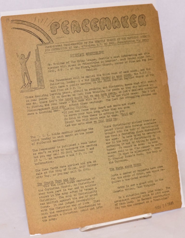 Cat.No: 209518 Peacemaker [single issue of the newsletter]. Seattle Branch National Council for Prevention of War.