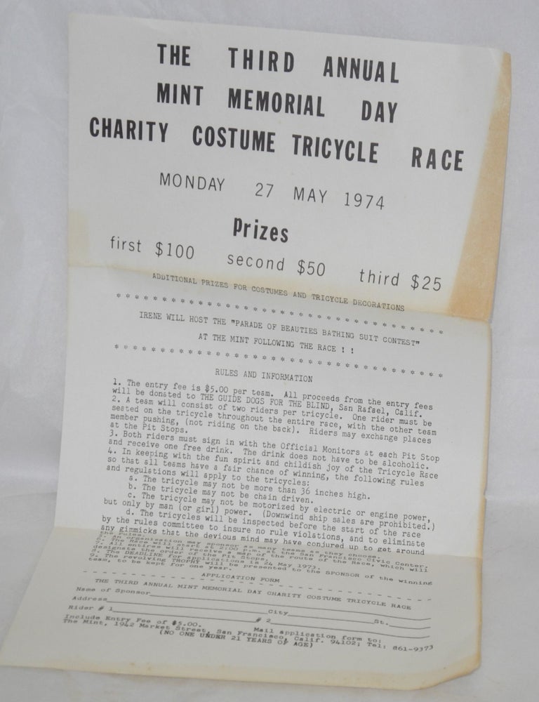 Cat.No: 209733 The Third Annual Mint Memorial Day Charity Costume Tricycle Race: [handbill] Monday 27, May 1974