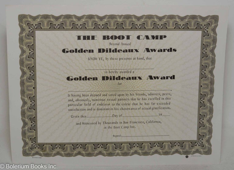 Cat.No: 209796 The Boot Camp Second Annual Golden Dildeaux Awards [certificate]
