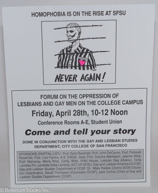 Cat.No: 210207 Homophobia is on the rise at SFSU: Never again! [handbill] forum on the...