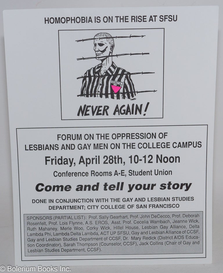 Cat.No: 210207 Homophobia is on the rise at SFSU: Never again! [handbill