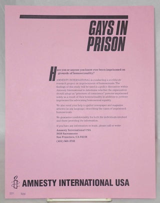 Cat.No: 210232 Gays in Prison [handbill]. Amnesty International