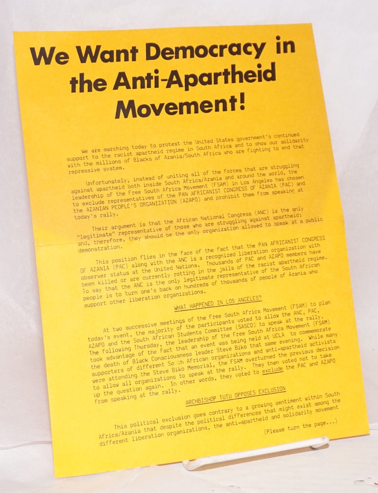 Cat.No: 210255 We Want Democracy in the Anti-Apartheid Movement [handbill]