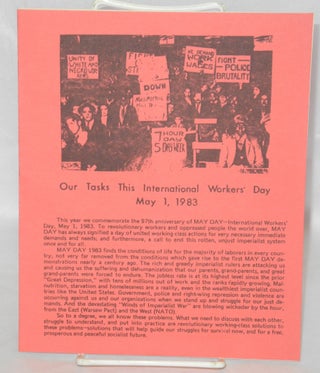 Cat.No: 210999 Our tasks this International Workers' Day. May 1, 1983. Organization for...