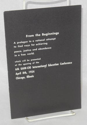 Cat.No: 211604 From the beginnings: a prologue to a rational attempt to find ways for...