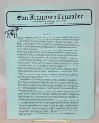 Cat.No: 212010 San Francisco Crusader: June 1, 1981 [handbill]. Rev. Ray Broshears,...