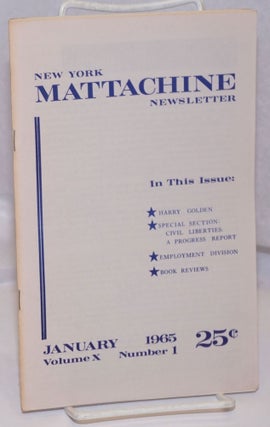 Cat.No: 212359 New York Mattachine newsletter: vol. 10, #1, January 1965. G. Desmannes,...