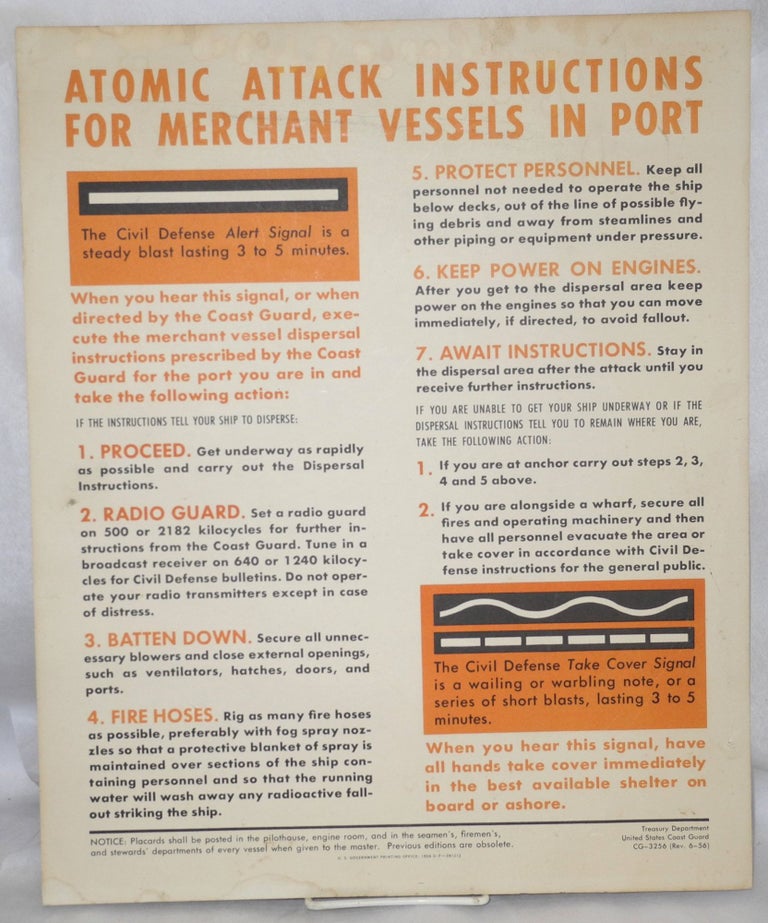 Cat.No: 212487 Atomic attack instructions for merchant vessels in port [Poster]. United States Coast Guard.