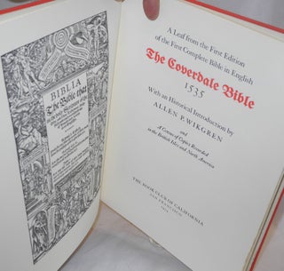 A leaf from the first edition of the first complete Bible in English, the Coverdale Bible 1535 with an historical introduction by Allen P. Wikgren and a census of copies recorded in the British Isles and North America