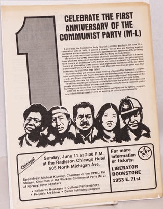 Celebrate the first anniversary of the Communist Party (Marxist-Leninist) / Celebremos el 1er anniversario del Partido Comunista (Marxista-Leninista) [handbill]