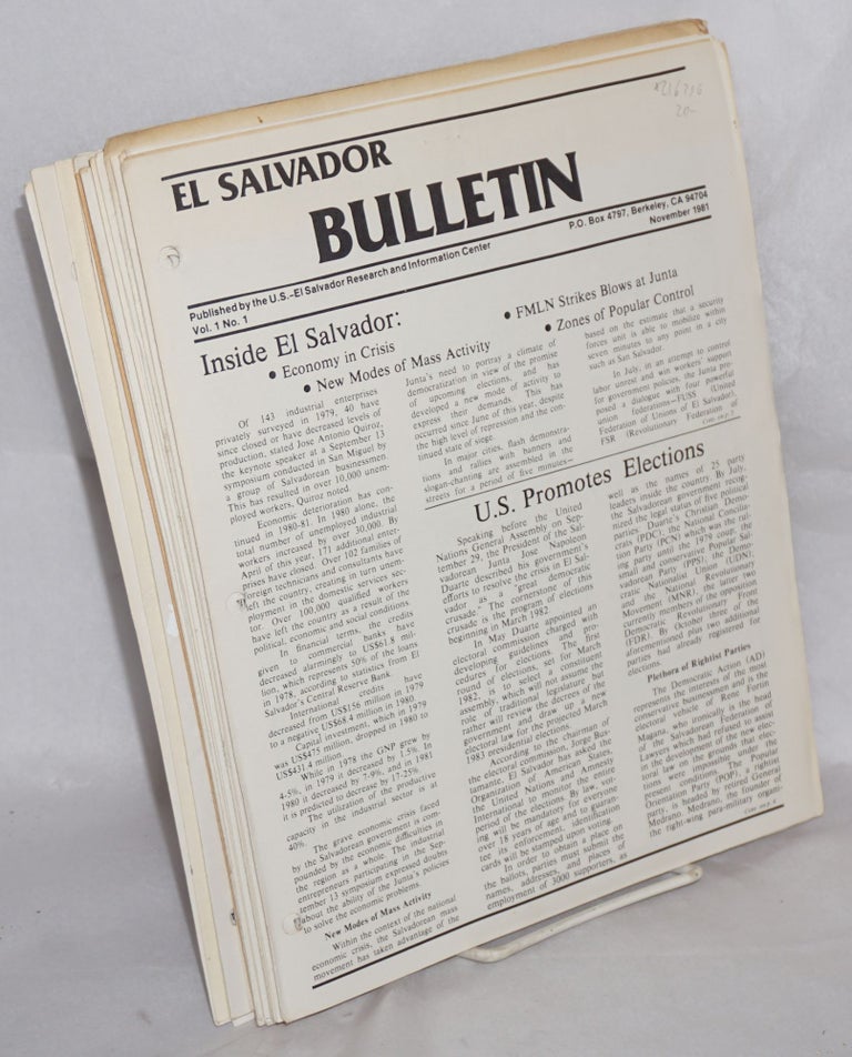 Cat.No: 216296 El Salvador bulletin. Vol. 1, no. 1 (Nov. 1981)-v. 3, no. 2 (Dec. 1983) [complete run]