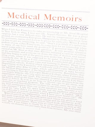 Medical Memoirs, The reminiscences of William C. Voorsanger, pioneer specialist in the treatment of chest diseases