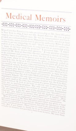 Medical Memoirs, The reminiscences of William C. Voorsanger, pioneer specialist in the treatment of chest diseases