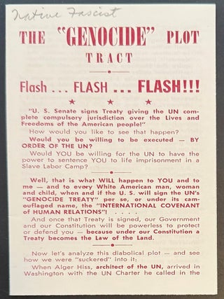 Cat.No: 218777 The "genocide" plot tract. Flash...flash...flash!!! Myron C. Fagan