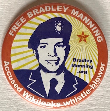 Cat.No: 219325 Free Bradley Manning / Accused Wikileaks whistle-blower [pinback button]