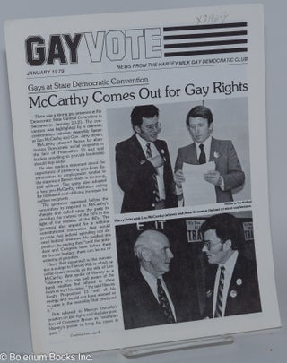 Cat.No: 219654 Gay Vote: news from the Harvey Milk Gay Democratic Club; January 1979....